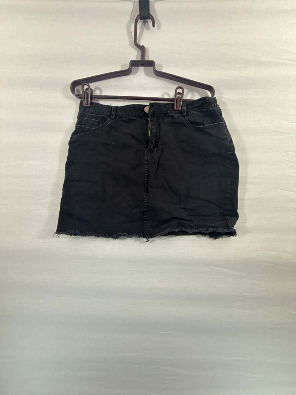 Fashion Nova Denim Skirt Size XL Black Raw Hem Mini